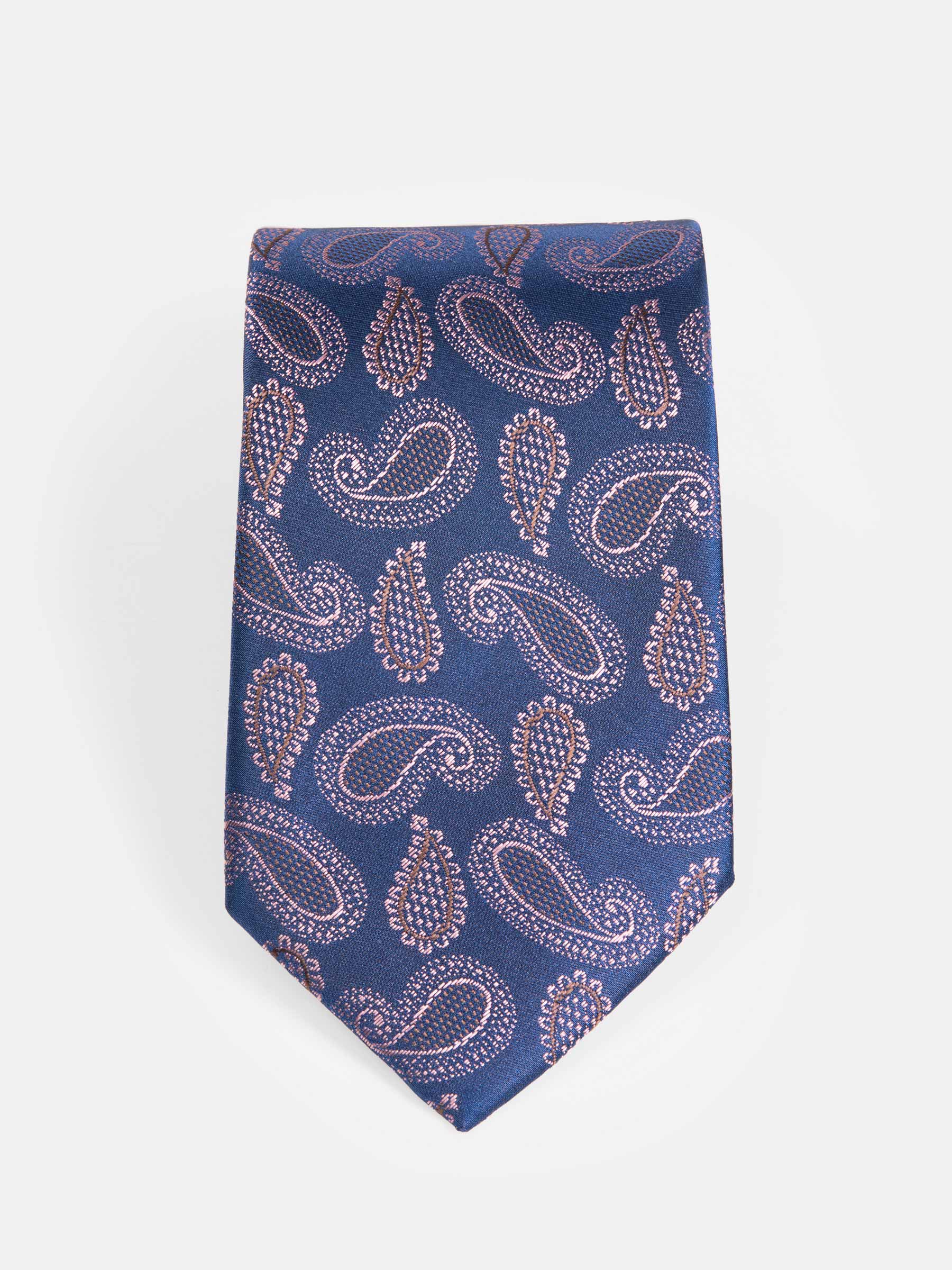 Stropdas 10002 Paisley Navy Pink-One Size
